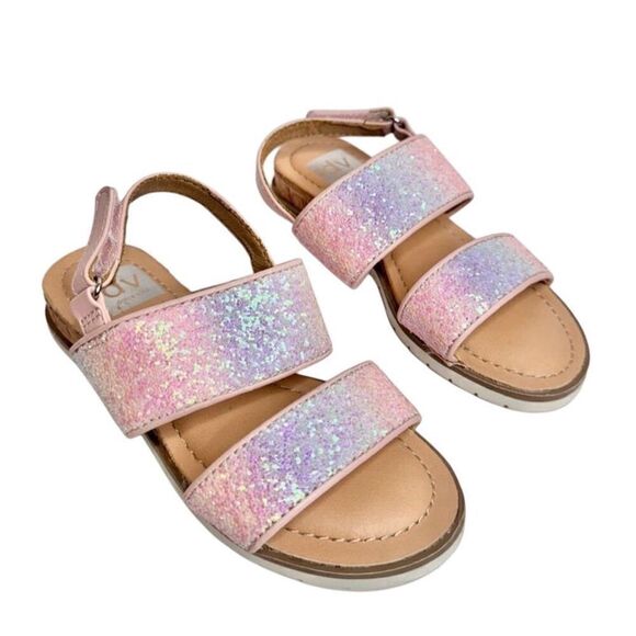 DV Dolce Vita Girls Size 11 Pink Glittery Derby Wedge Open Toe Sandal - Picture 1 of 7